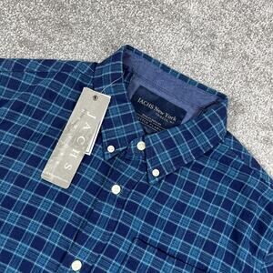 Jachs Flannel Shirt Mens Medium Button Down Plaid Soft Stretch Blue NWT